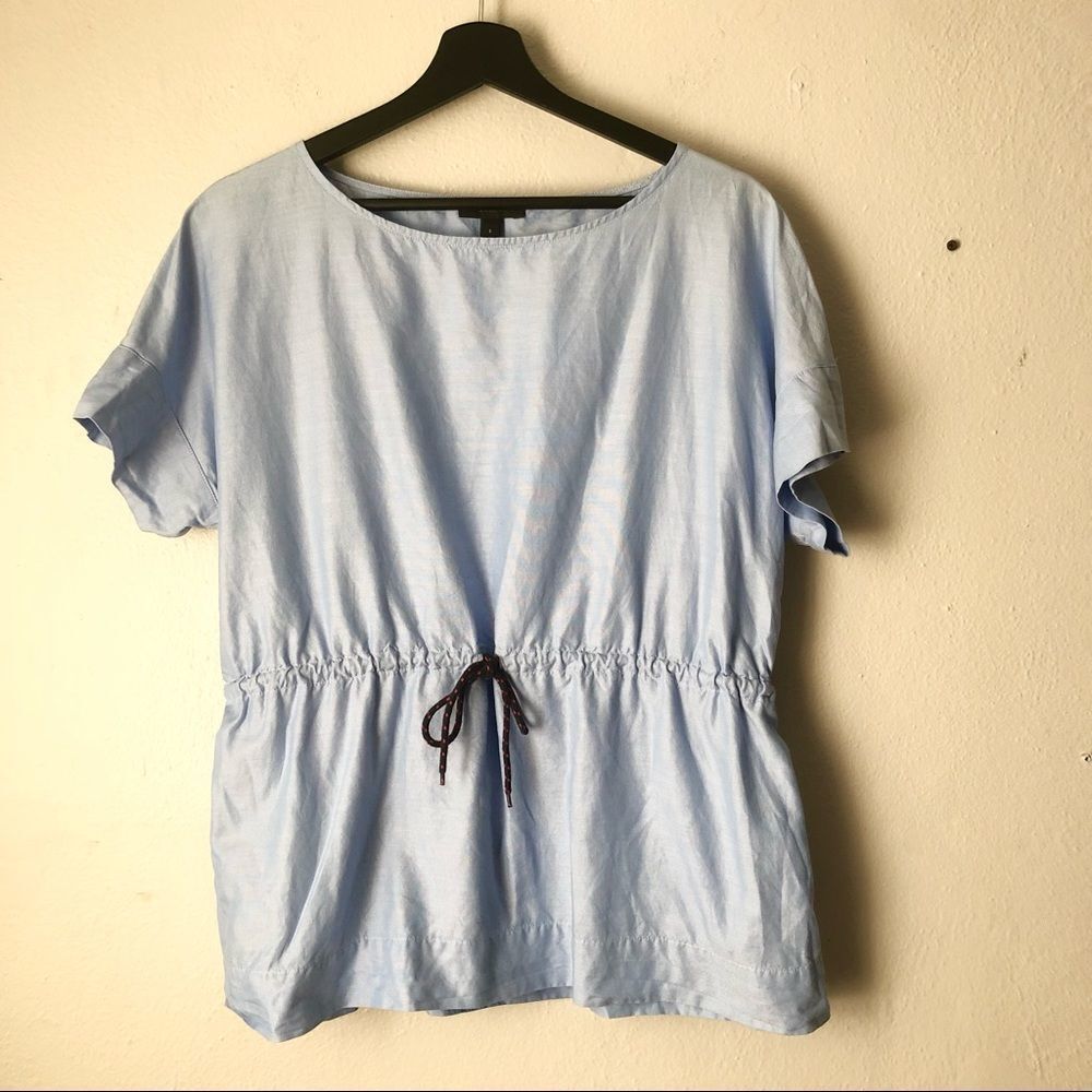 J Crew light blue chambray drawstring waist tunic blouse size small 100% cotton